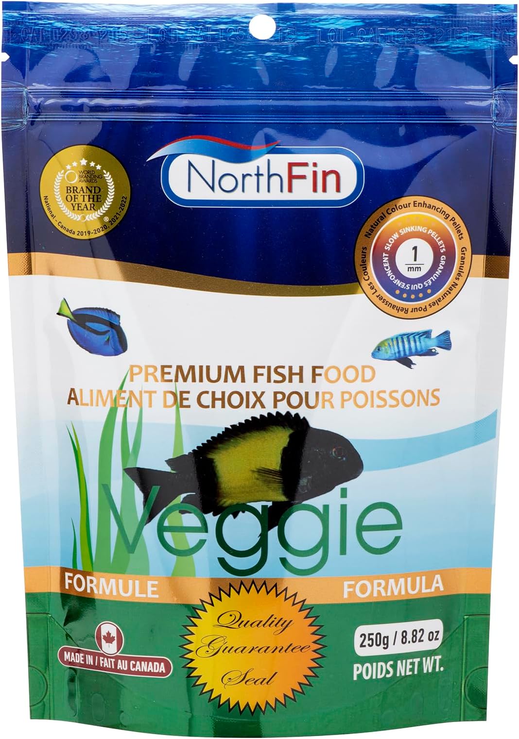 Northfin Veggie Fish Food, Slow-Sinking Pellets, 1mm, 250g