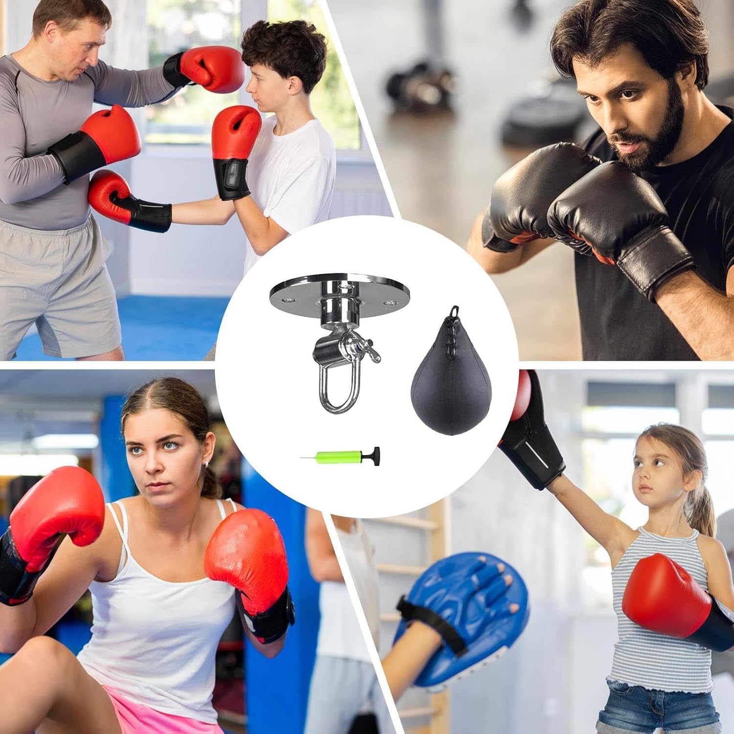 Boxing Speed Bag - PU Speed Bags for Boxing | Pear Ball Punching Bag | Swivel Buckle | Inflator | Boxing Speed Punching Bags and Swivel Set | Speed Bag Boxing for Men | Adult | Gym | Home