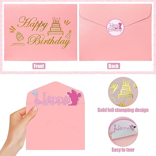 Miniatura 4 de Decoración de pastel de cumpleaños de ratón rosa para niñas, decoración de pastel de cumpleaños de ratón rosa con purpurina, decoración de fiesta de