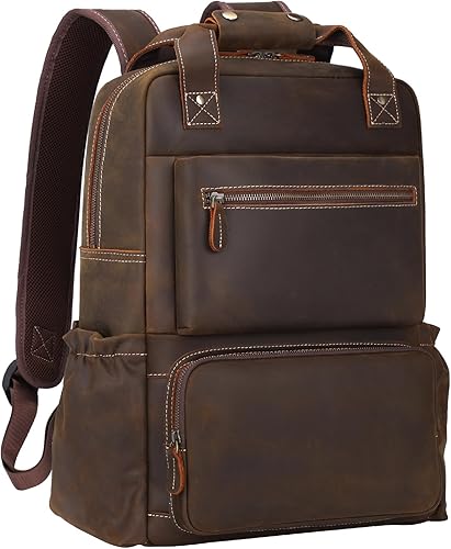 TIDING Mochila de cuero para hombre Mochila para portátil de 17.3 pulgadas, mochila de gran capacidad para viajes de negocios y oficina, Marrón
