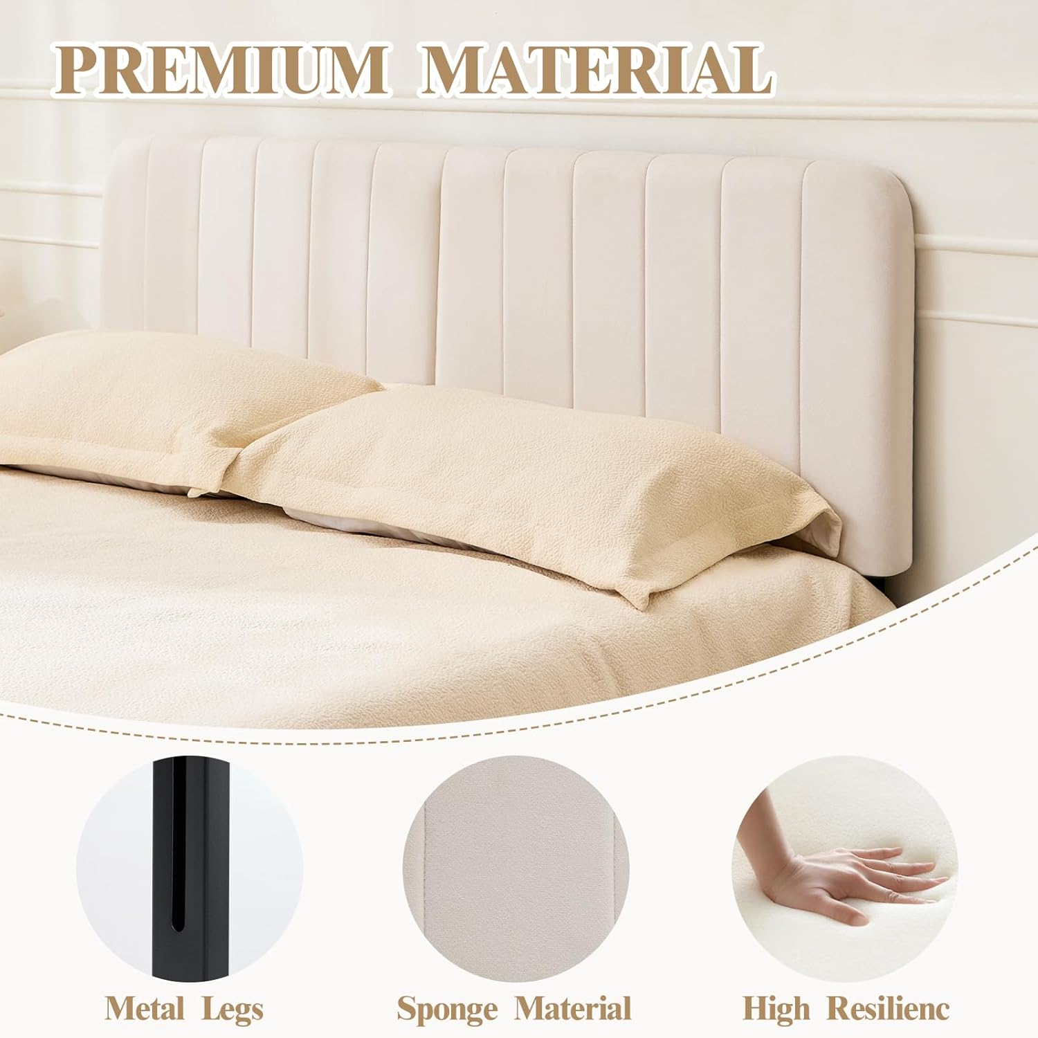 Queen Size Headboard Only - Breathable Upholstered Headboard with Soft Padded Fabric, Adjustable Height from 37” to 51” - Easy Assembly, Minimalist Bed Backboard for Queen Bed Frame, Beige | Adjustable Height