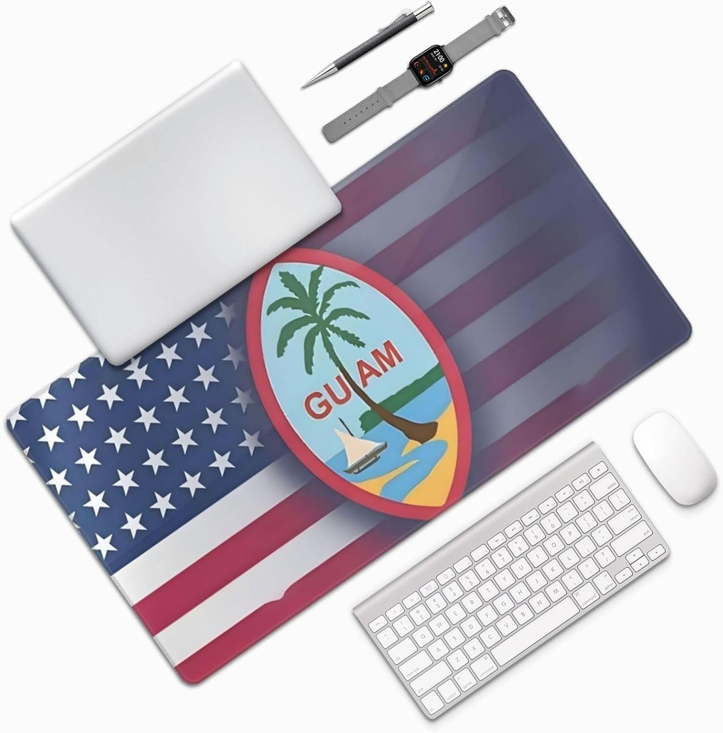 USA Guam Flag Mousepad Desk Mat for Desktop Waterproof Gaming Mousepad with Stitched Edges Non-Slip Laptop Computer