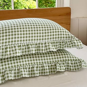 NSNLGSGC Sage Green Gingham Ruffle Duvet Cover King Size, 3
