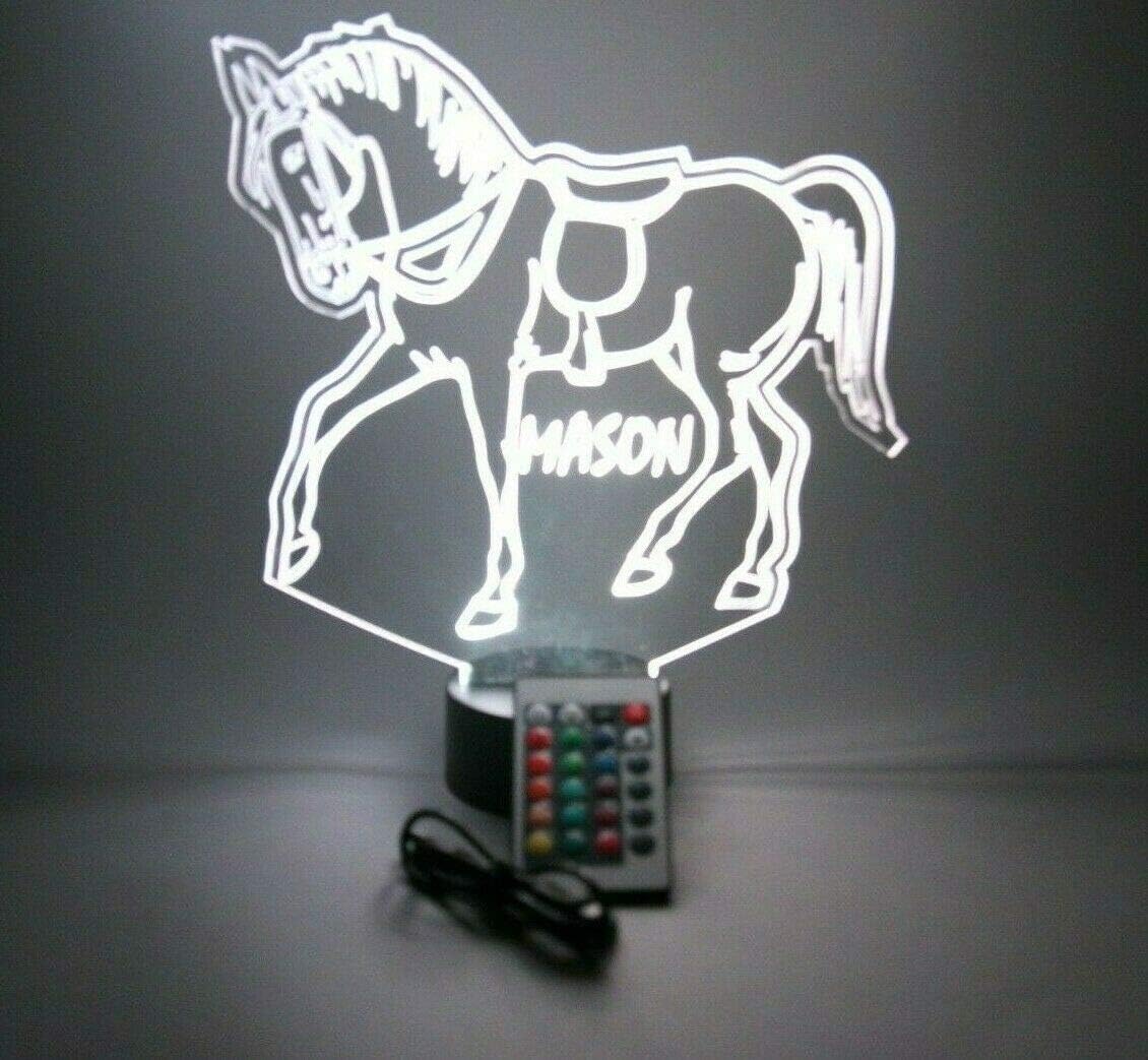 MIRROR MANIA Horse Light Up Lamp LED Personalized Name Night Light Engraved Running Horses Rider Stallion Table Lamp - It's Wow, with Remote, 16 Color Options, Dimmer, Free Engraved, Great Gift