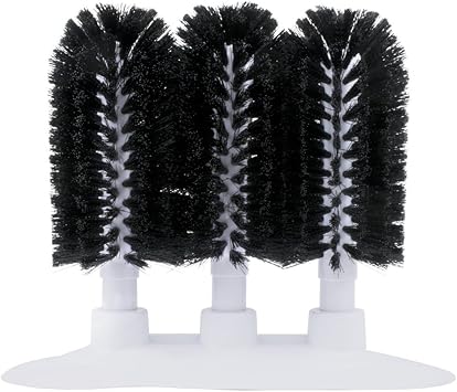 Royal Industries 3-Brush Manual Glass Washer, Plastic Base with Nylon Bristles, 9-3/4" Long x 4" W x 8" H, White Base with Black Brushes, Commercial Grade