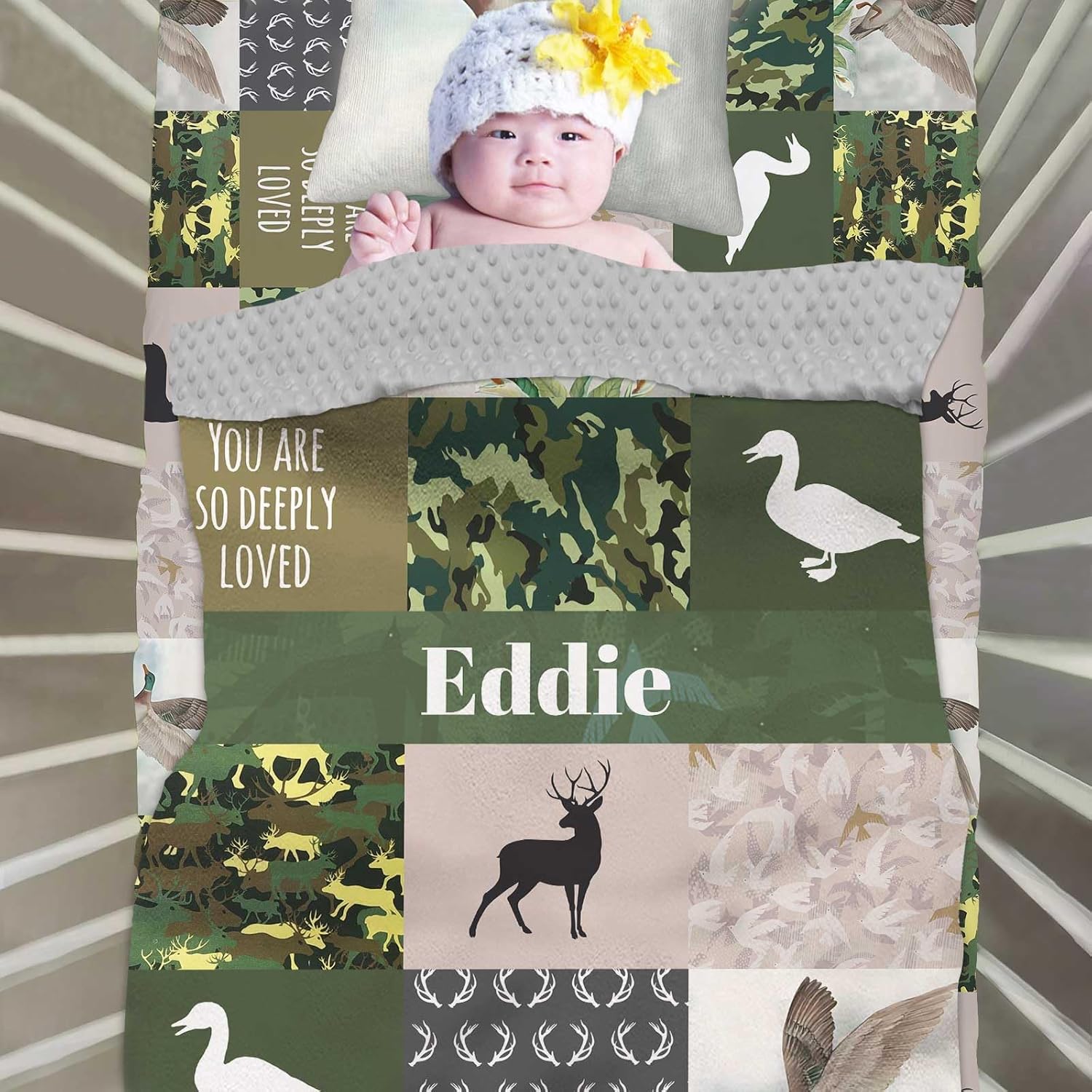 Custom Baby Crib Bedding Set, 3 Piece Personalized Name Mallard Duck Baby Crib Sets for Boys, Minky Blanket, Fitted Sheet, Pillowcase, Soft Nursery Bedding Set for Newborn Infant Toddler Gifts