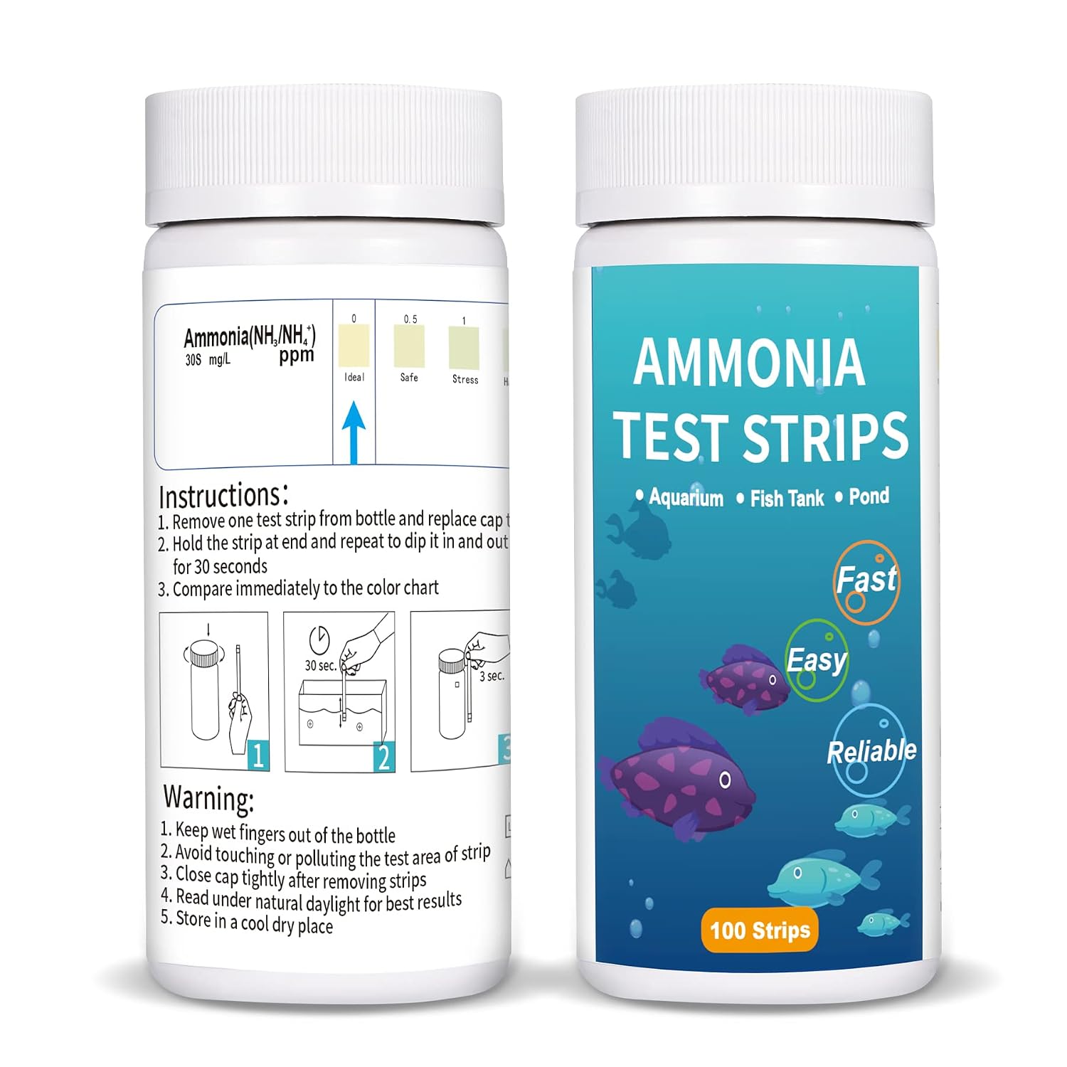 Ammonia Test Strips 100ct, Ammonia Tester for Aquarium, Pond Ammonia Test Kit for Saltwater and Freshwater Aquarium, Fish Tank and Pond