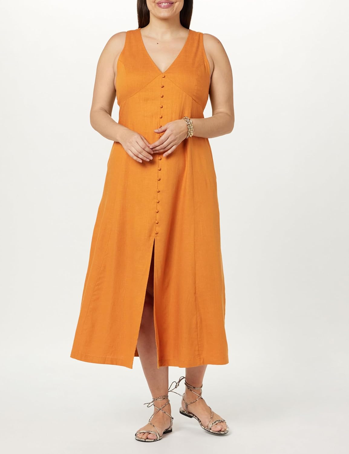 The Drop Women's Blanca Linen Button-Front V-Neck Maxi Dress