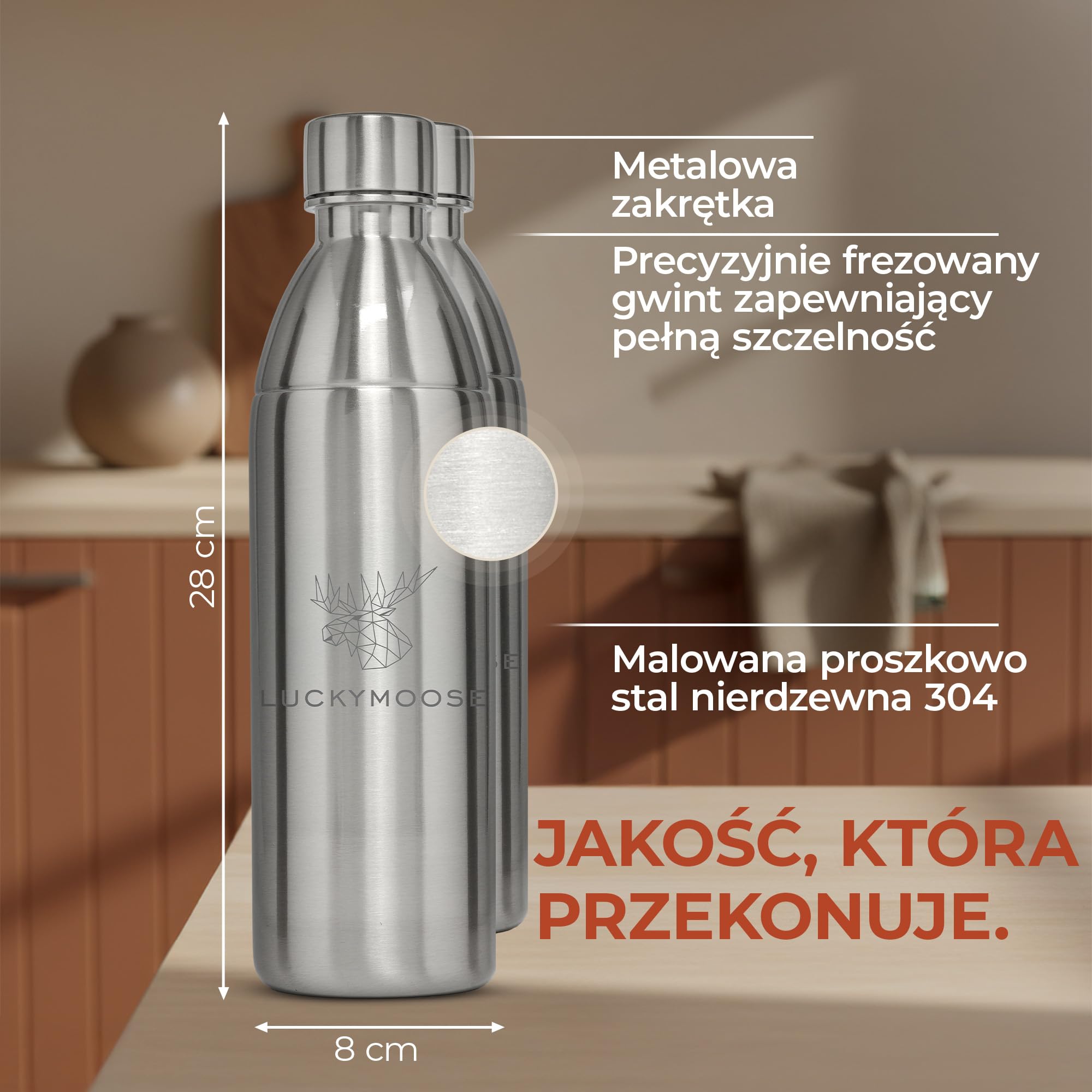 Luckymoose Infinity Butelka ze Stali Nierdzewnej (2 x 1,1L) kompatybilna z SodaStream DUO i TERRA – Ekologiczna, Odporna na Stłuczenie, do Zmywarki – stal nierdzewna 304 zamiast plastiku