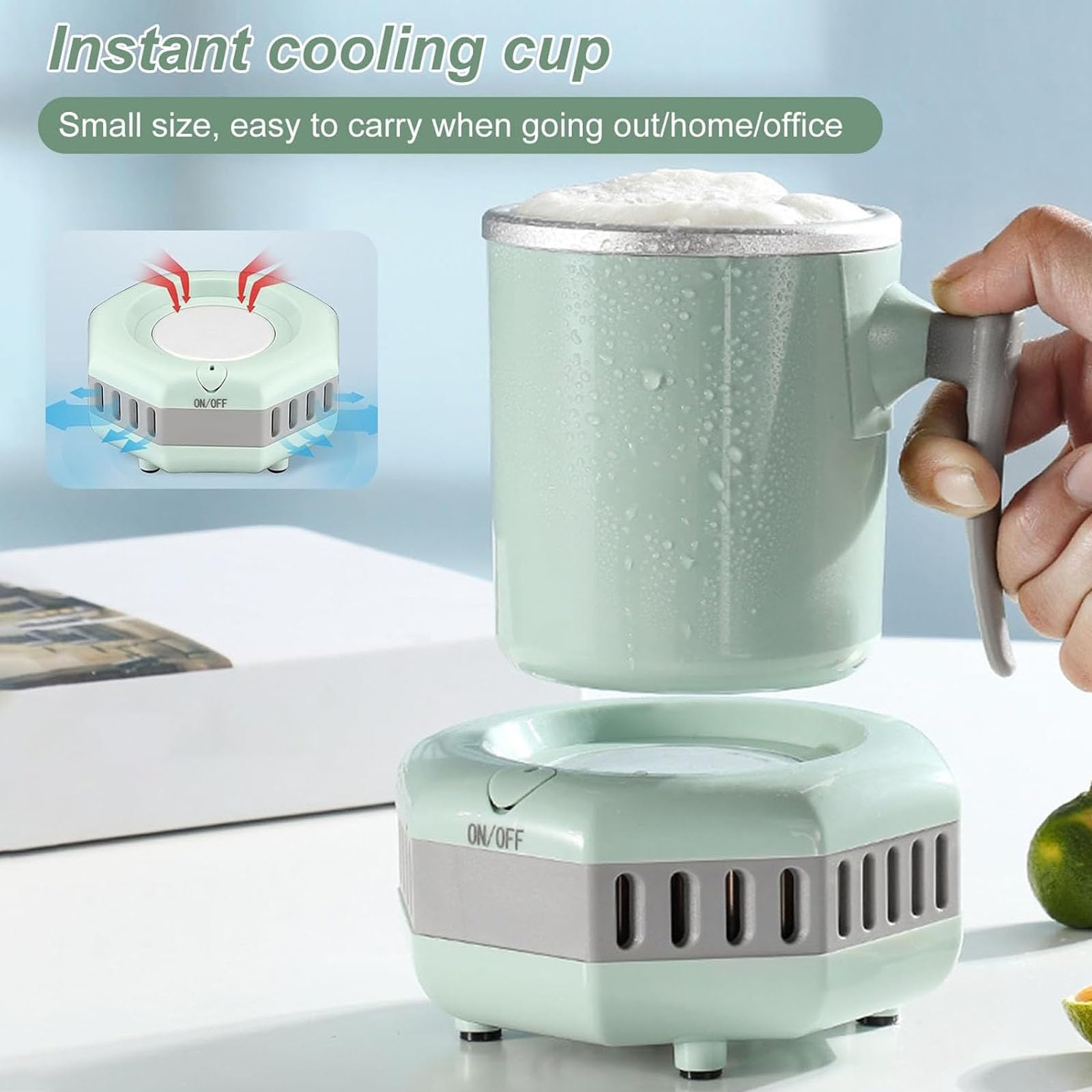 Raffreddatore istantaneo portatile per bevande, tazza di raffreddamento rapido per cola, birra, caffè e succhi, mini macchina da tavolo per bevande con tazza in alluminio, ideale per casa e ufficio