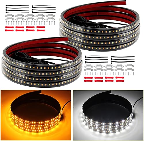 Miniatura 7 de 2 luces LED para estribo de 8 pies, luz de giro ámbar secuencial y luz blanca de cortesía, tiras de iluminación de emergencia de 12 V-14 V, tiras de