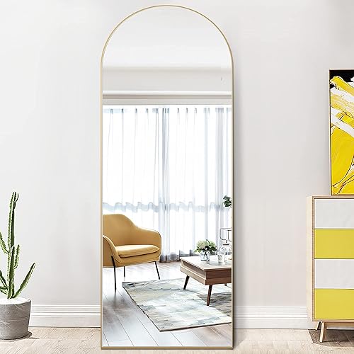 PexFix espejo arqueado de cuerpo entero, espejo de piso de 64 x 21 pulgadas, se puede inclinar, con soporte, color dorado