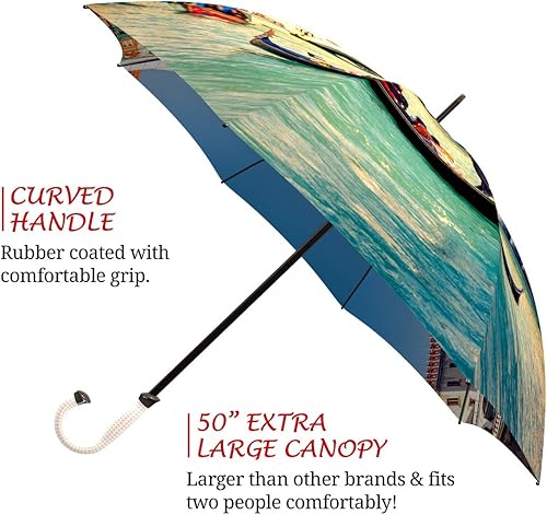 Miniatura 5 de Paraguas vintage de viaje con temática de viaje, paraguas de diseñador con apertura automática, paraguas artístico para mujer, paraguas de lluvia