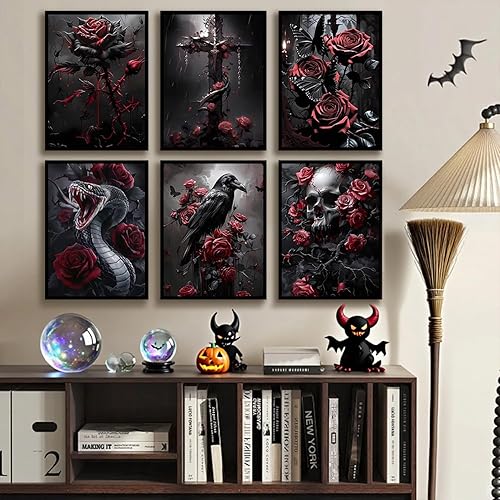 Miniatura 3 de YULIDECO Kit de arte de diamantes de Halloween para adultos, arte de diamantes góticos 5D, juego de 6 piezas, kit de pintura de diamante de taladro