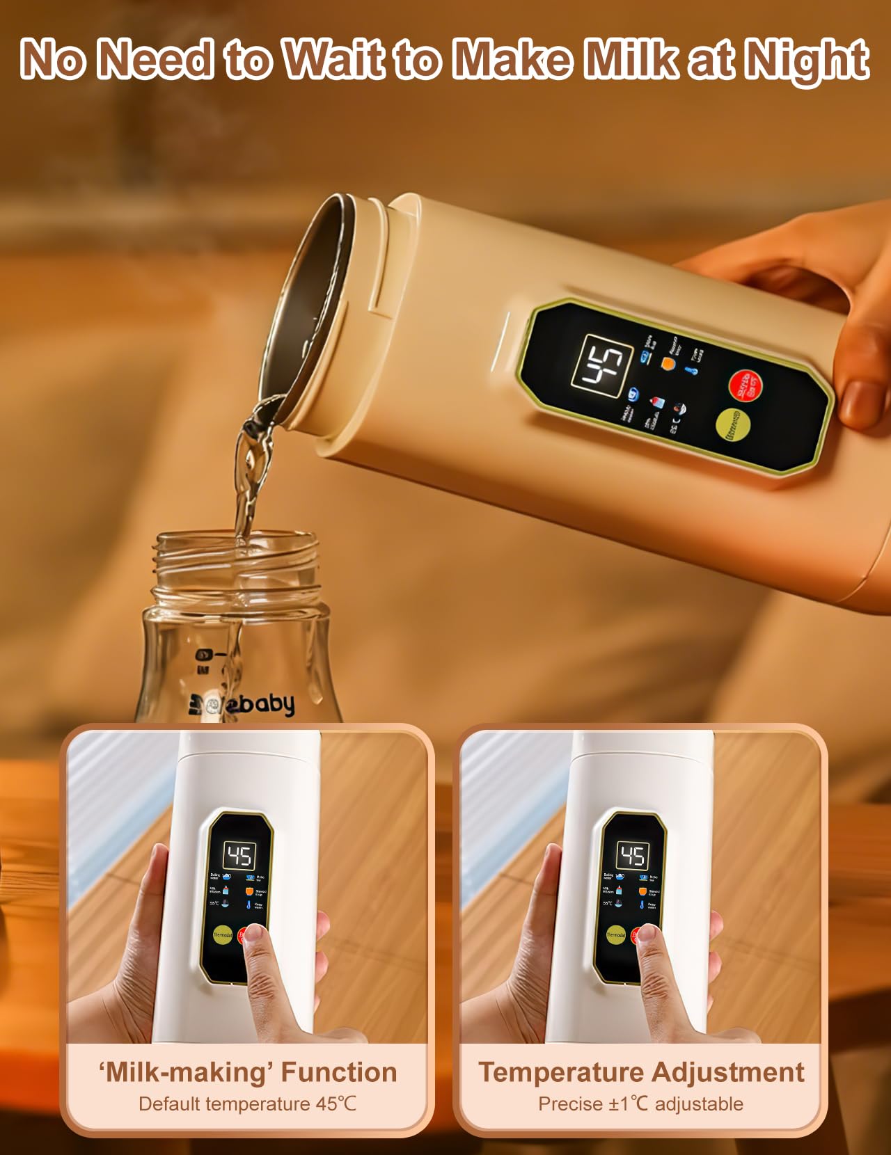 Mały Czajnik Podróżny, 450 ML Mini Czajnik z 6 Ustawieniami Temperatury Wyświetlacz LED Temperatury w Czasie Rzeczywistym Przenośny Czajnik Elektryczny do Herbaty, Mleka dla Niemowląt, Kawy