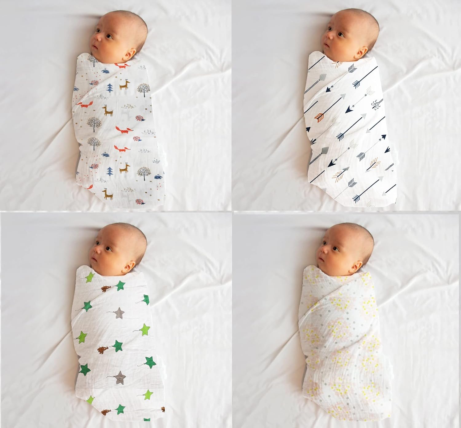 100% Muslin Swaddle Blankets,Baby Swaddling Blankets for New Born, Baby Receiving Blankets Unisex, Soft, Warm and Cosy Blankets Pack of 4, Size 47 x 47 inches,Gift for New Mom Twinkle