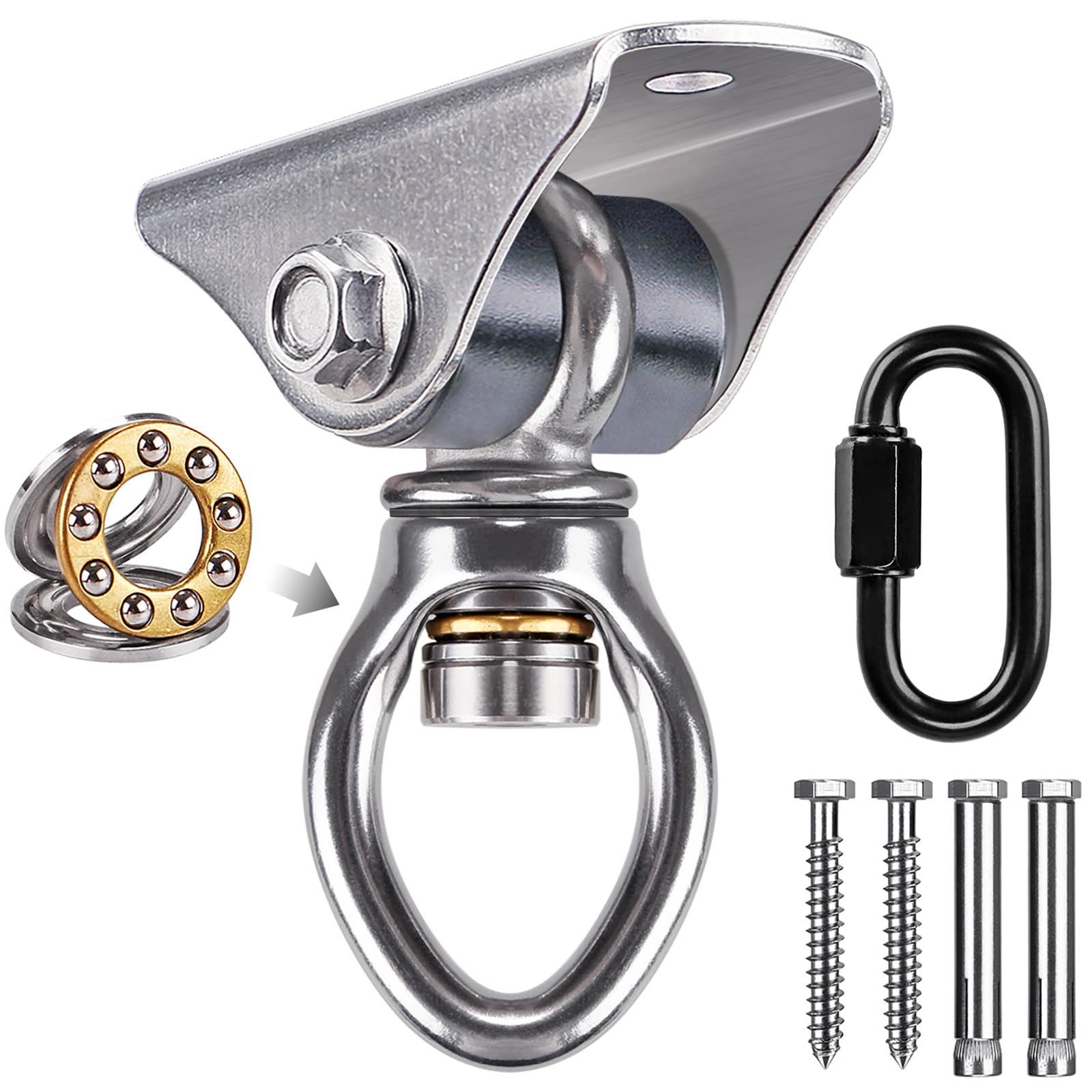 Benelabel Fixation Balancoire Plafond, Crochet Plafond Lourds Acier Inoxydable Vis Pivotante 360 Kit de Suspension for Yoga Rope/Aerial Hoop/Wood/Concrete Suspension Kit, 1600lbs
