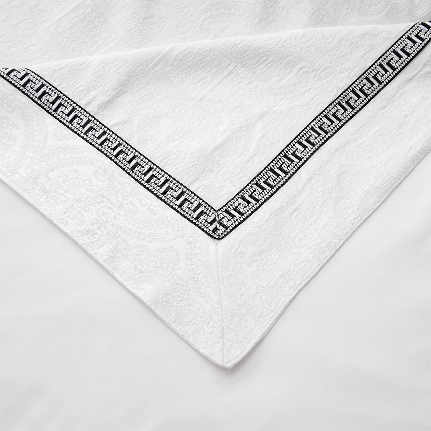 HiEnd Accents French Country Bedding Liza Matelassé Coverlet Set with Pillow Shams and Bed Skirt, Queen Size, Medallion Pattern, Black and White Greek Key Embroidery Lightweight Bedspread Set