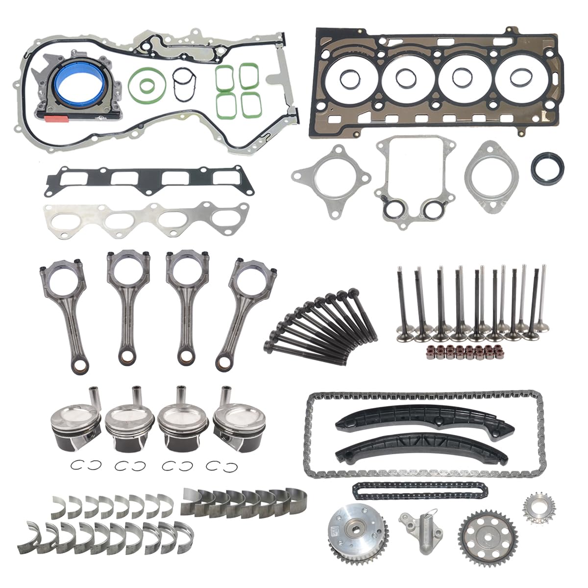 Kit catena distribuzione pistone guarnizione testata compatibile con Pas-sat Je-tta G0lf Oc-tavia Le-on Al-tea A3 1.4TSI 03C198401A