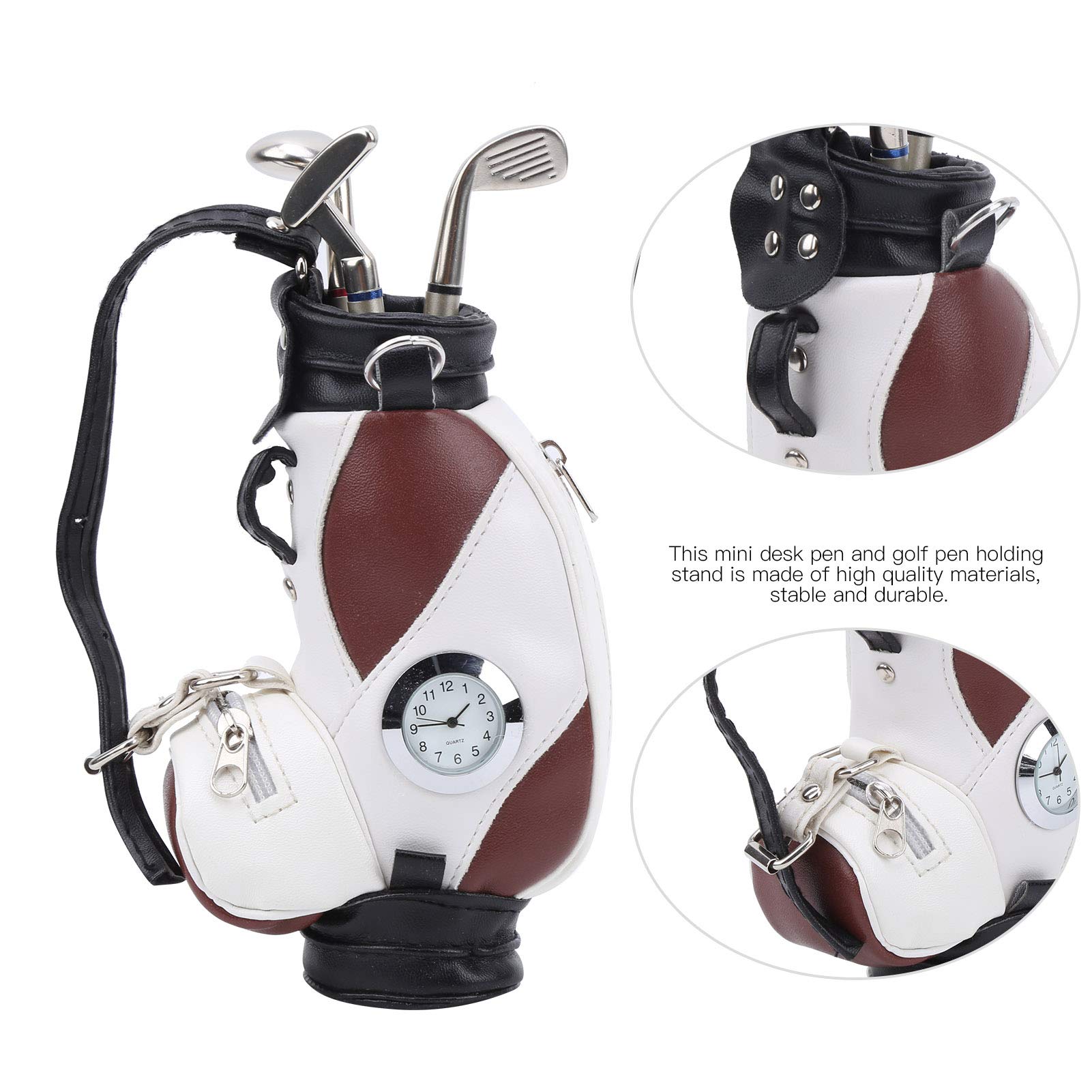 Juego de bolígrafos de escritorio con bolsa de golf, bolígrafos de aleación de zinc con base para decoración de escritorio de oficina (Brown and white)