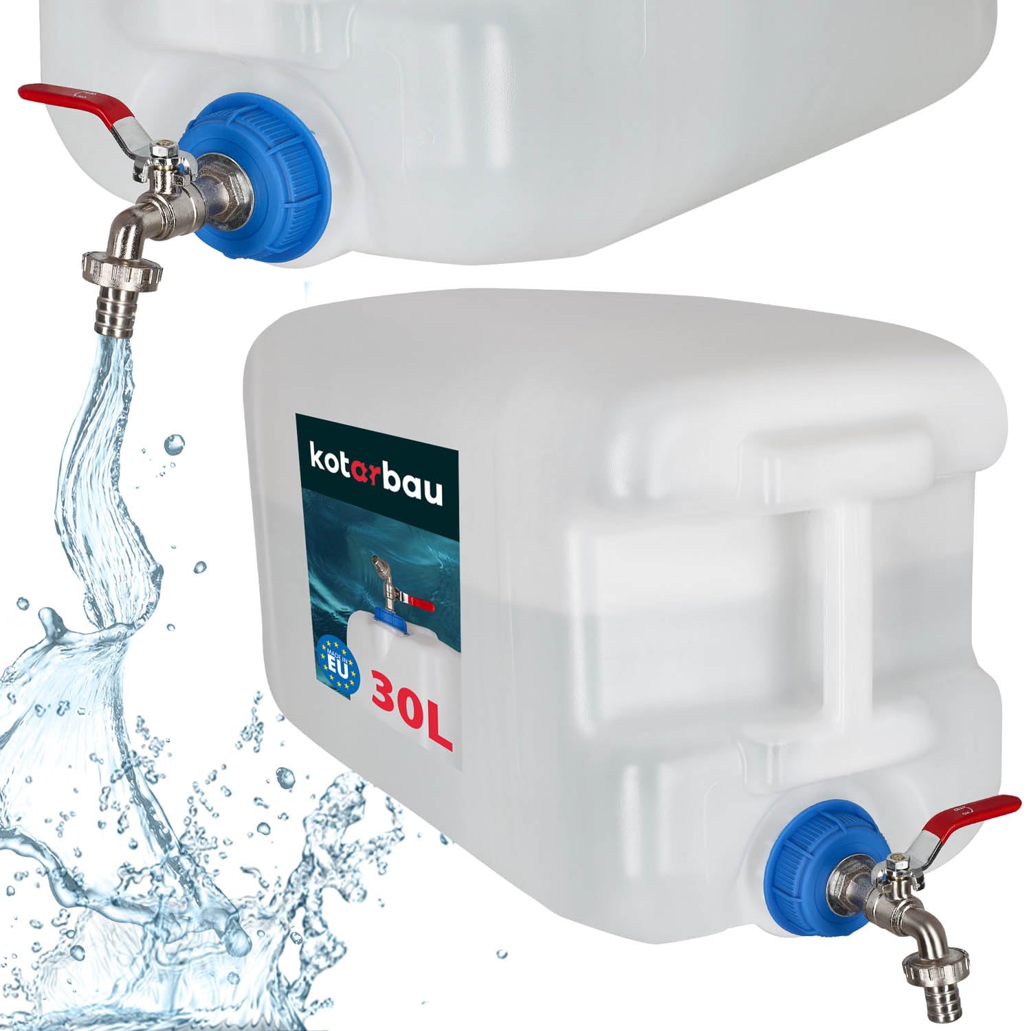 KOTARBAU® Bidón de agua de 30 l con grifo de plástico, recipiente de agua blanco, bidón de agua potable, bidón de agua potable para camping, depósito de agua potable