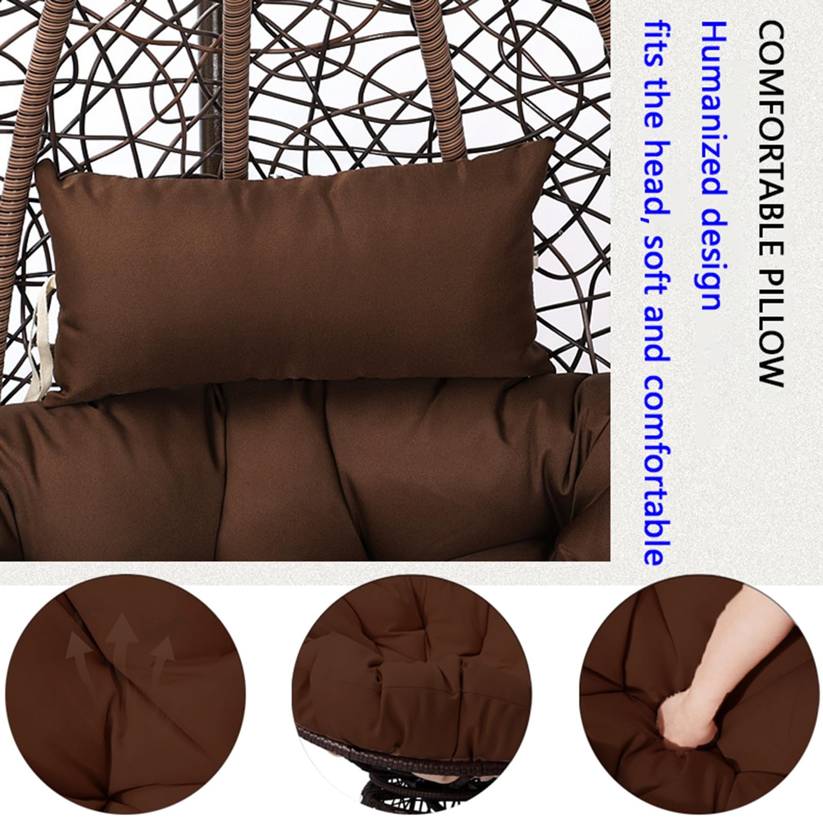 Cuscino a forma di uovo con poggiatesta, morbidi cuscini per sedia a dondolo, ricambio per sedie sospese per interni ed esterni, decorazione da giardino e ufficio (beige, 120 x 120 cm)