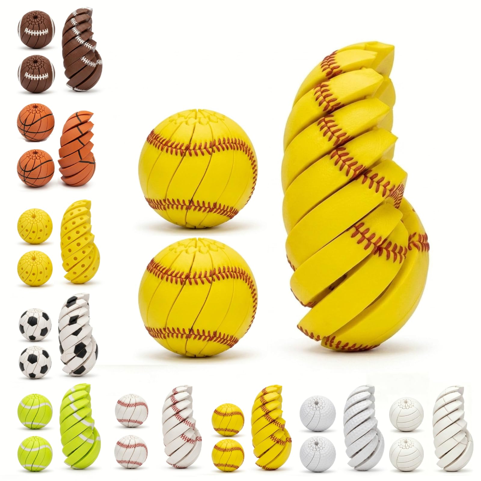 ​Football Fidget Spinner, Baseball Spinner, 3D Printed Fidget Ball, 2PC Stress Relief Toy, Interactive Twisted Sphere, Focus Enhancement, Desk Toy for Kids and Adults-softball