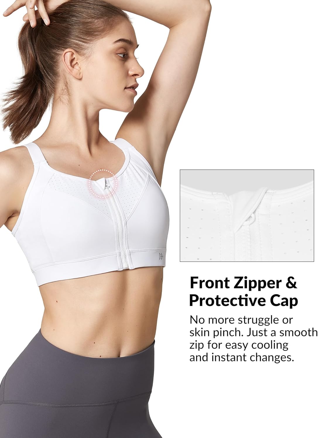 Yvette Adjustable Sports Bras for Women High Impact Support - Zip Front Sports Bra Plus Size Wireless for Running Workout