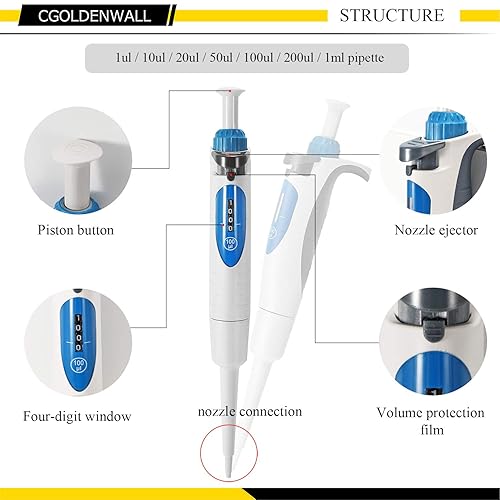 Miniatura 3 de CGOLDENWALL pipeta de micropipeta de laboratorio, ajustable, volumen fijo y ajustable, pantalla de cuatro dígitos de un solo canal