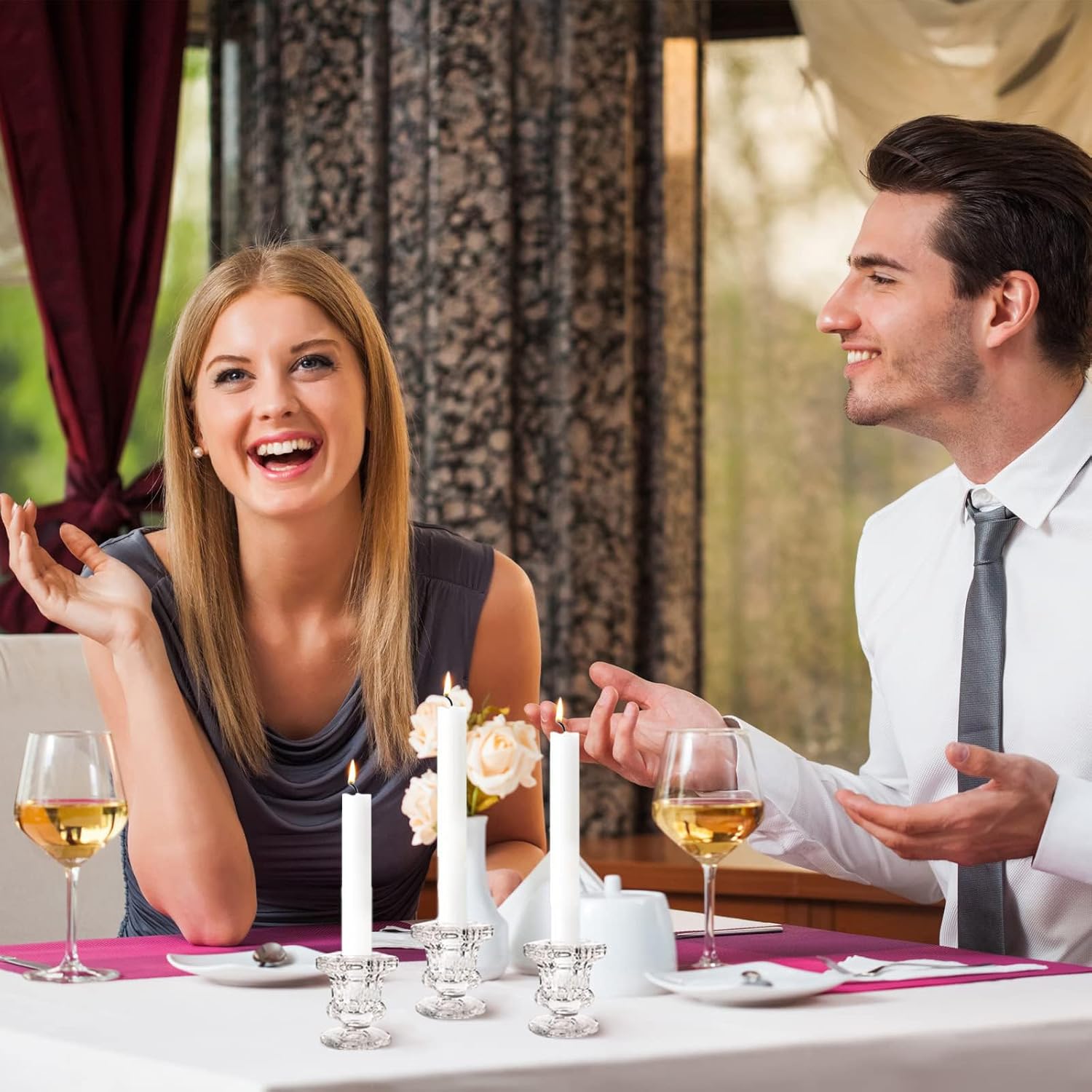 Glass Taper Candleholders - Clear Small Candlestick Holder Bulk, Set of 6 Clear Candleholders for Taper Candles Small Table, Glass Candlestick Holders, Thicker Glass Candle Sticks Set