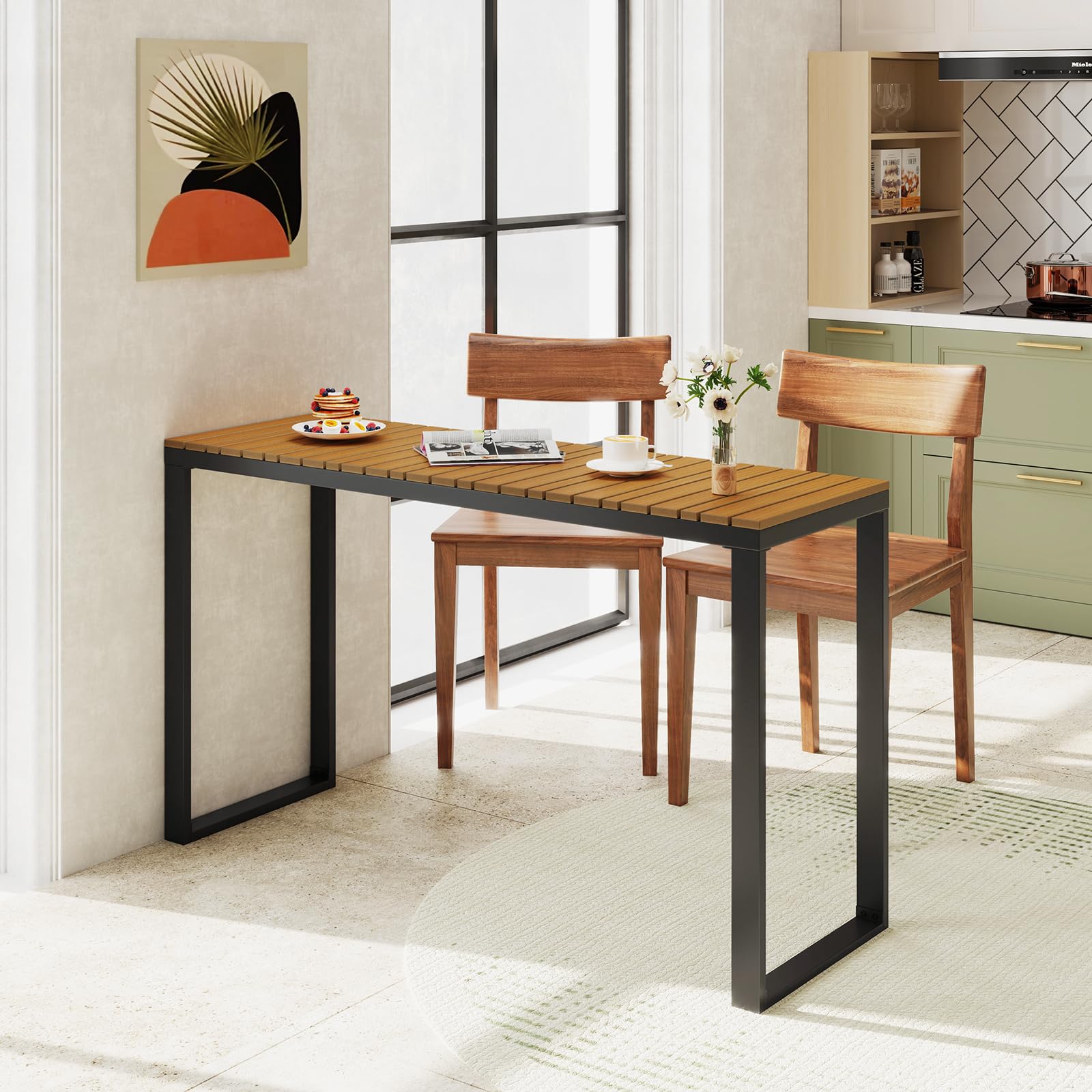 COSTWAY Tavolo Consolle da Esterno Stretto, 129x42x75 cm, Tavolo da Balcone in WPC Impermeabile con Struttura Metallica, Portata 60 kg per Terrazzo, Giardino e Ingresso, Portata 60 kg