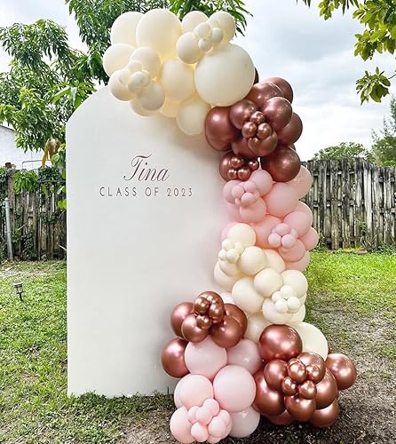 Miniatura 5 de Kit de guirnalda de arco de globos de oro rosa, 154 unidades, globos color rosa pastel metálico dorado blanco y globos de confeti de oro rosa para