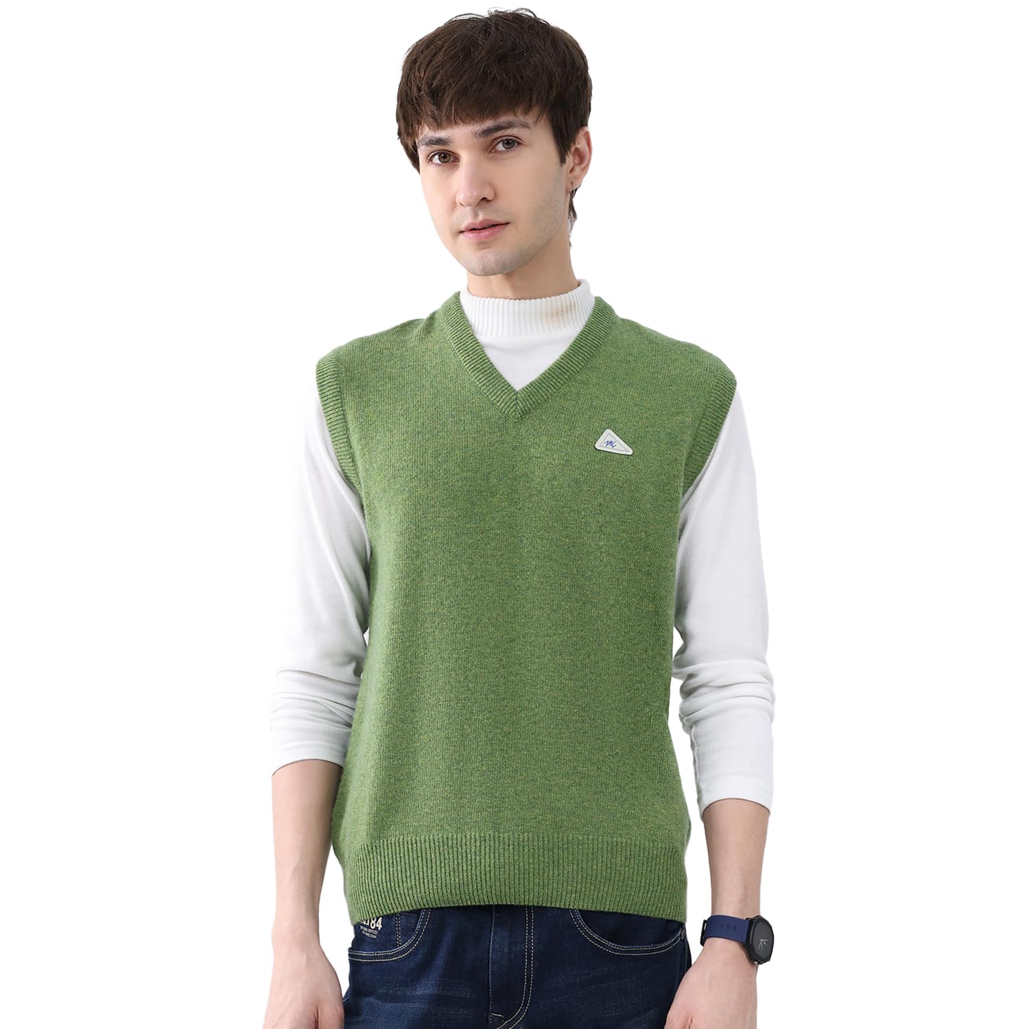 Men Regular Fit V Neck Solid Pull On Closure Sleeveless Sweater | Warm Layering Vest | Casual Winter Knitwear | Stylish Sleeveless Sweater | Winter Sweater for Men's Green XXL (Pack of-1)