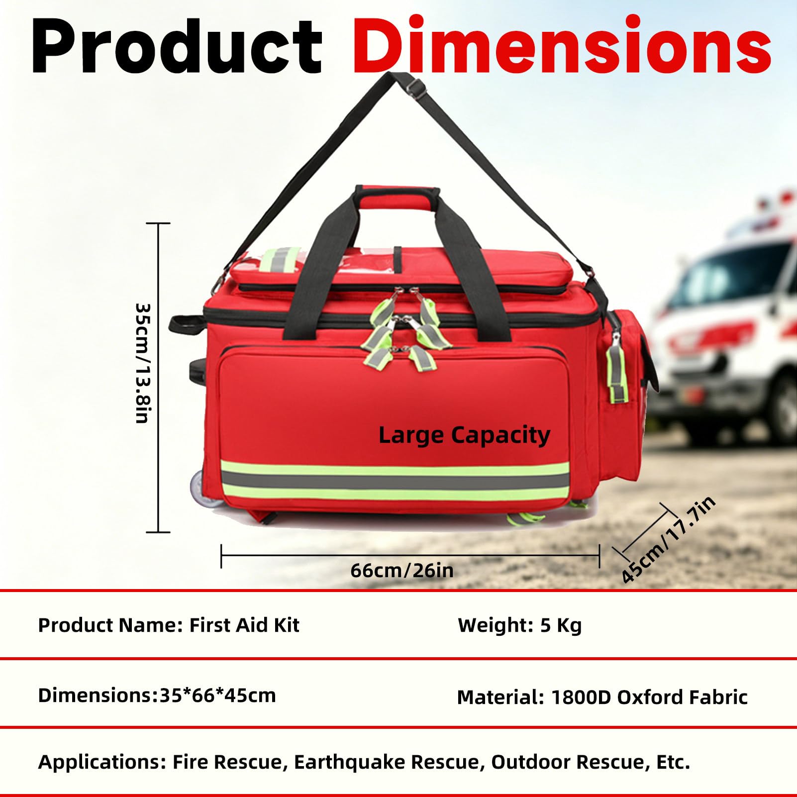 Mochila médica de Emergencia con Ruedas, Bolsa de Trauma de Gran Capacidad para Personal de Respuesta, con Elementos Reflectantes, para Instrumentos, Dispositivos y Accesorios médicos. Red