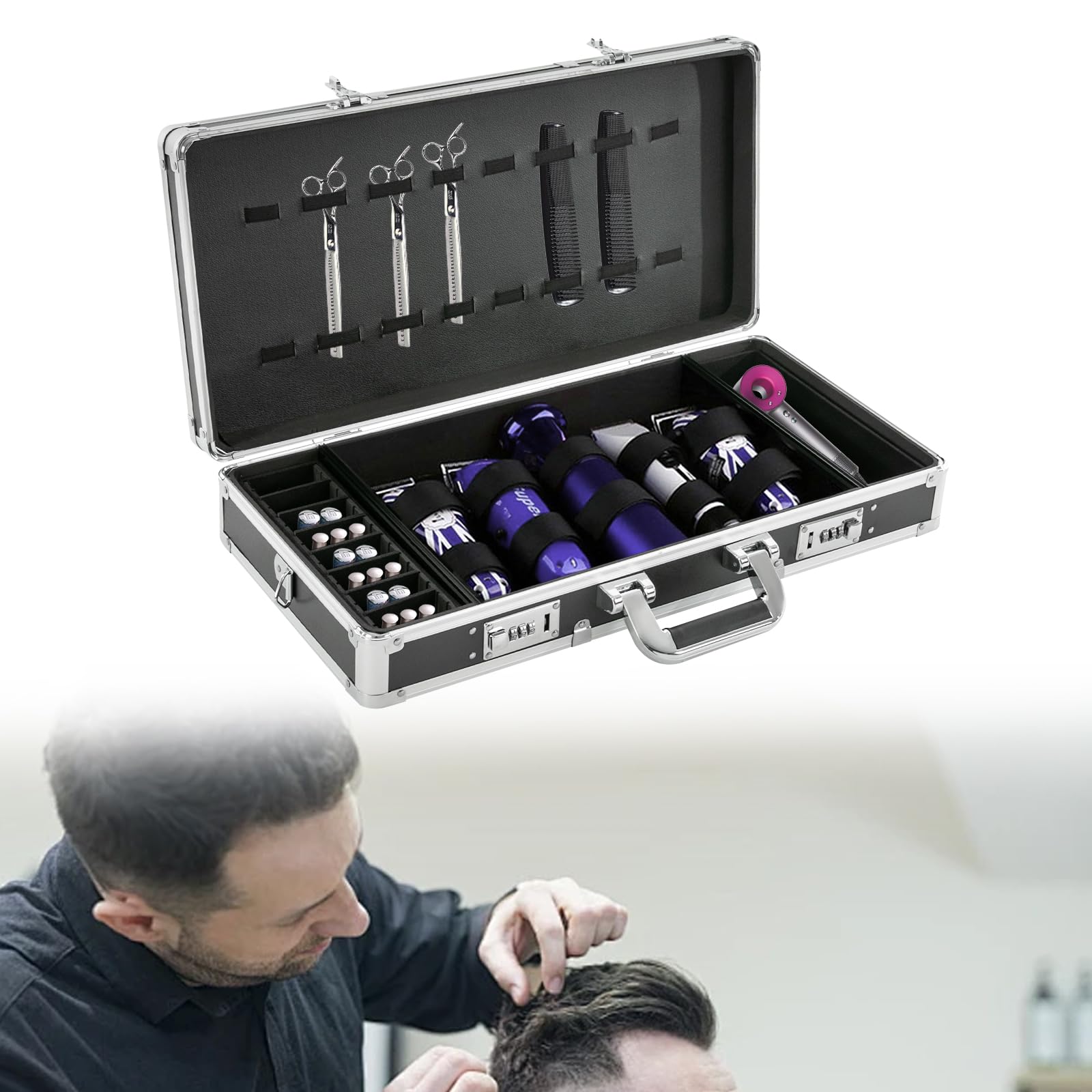 Friseurtaschen mit Schulterriemen Barber-Tragetasche Salon Tool Tragekoffer Haarschneider Werkzeugtasche für Organisieren Tragetasche Friseursalon Werkzeug 55 * 27 * 11cm (Silber)