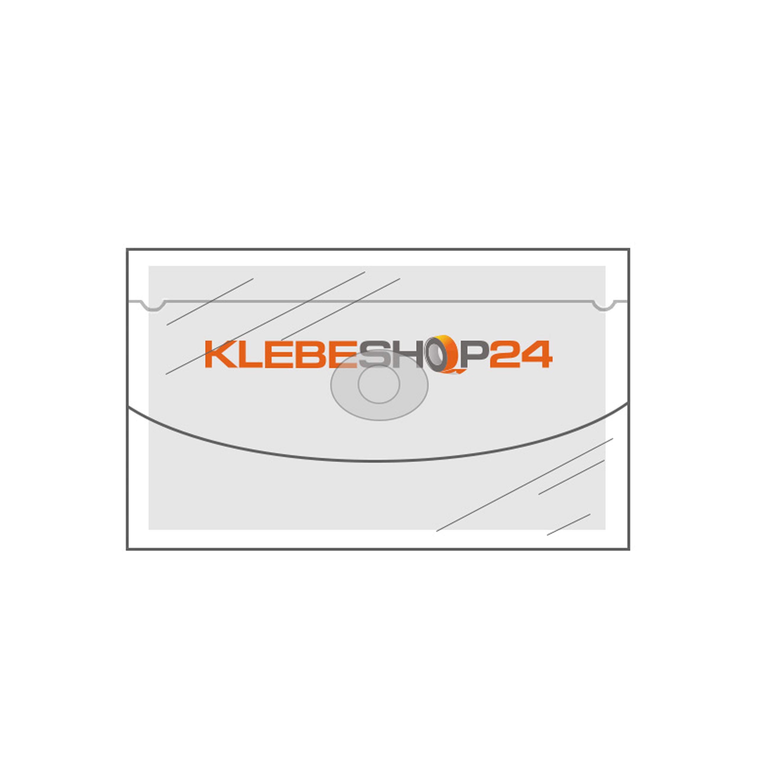 KLEBESHOP24 Visitenkartentaschen selbstklebend, 105 x 60 mm, 100 Stück | transparent, breite Seite offen, mit Klappe