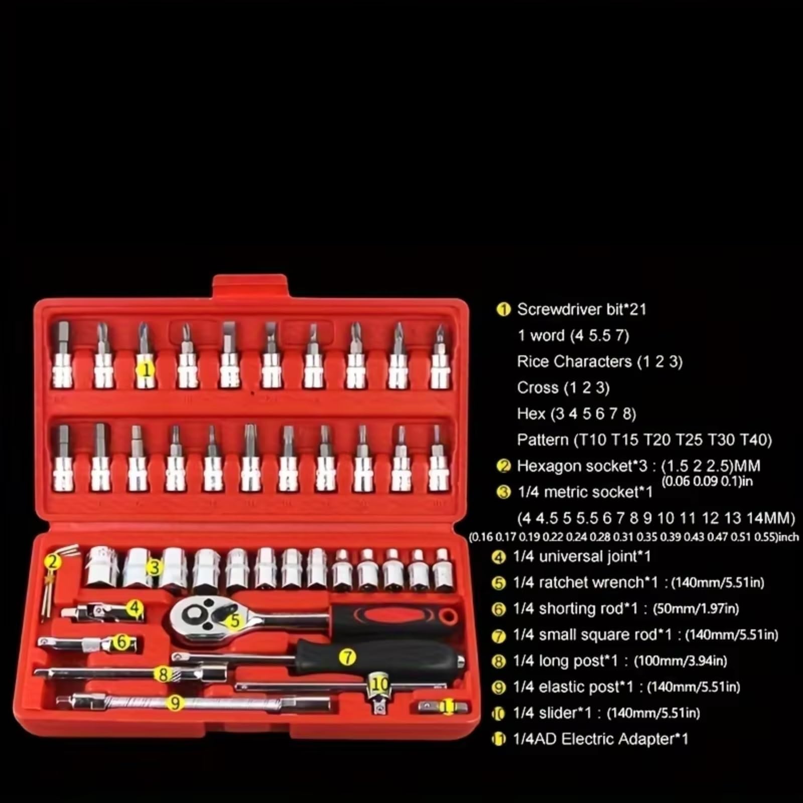 Juego de llaves de trinquete Kit Herramientas Reparación Automóviles Llave Dinamométrica Trinquete Llave Inglesa Destornillador Juego Herramientas Combinadas Herramienta Reparación 46 Uds.