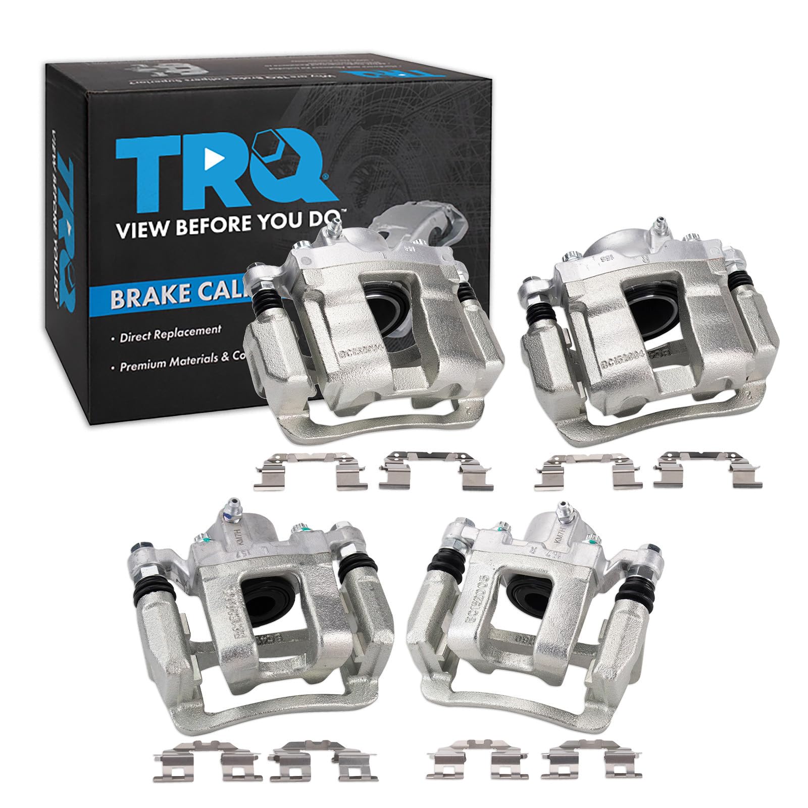 TRQ Front and Rear Brake Caliper Set Zinc Coated Brackets Hardware Compatible with 2011-2015 Hyundai Sonata 2011-2015 Kia Optima