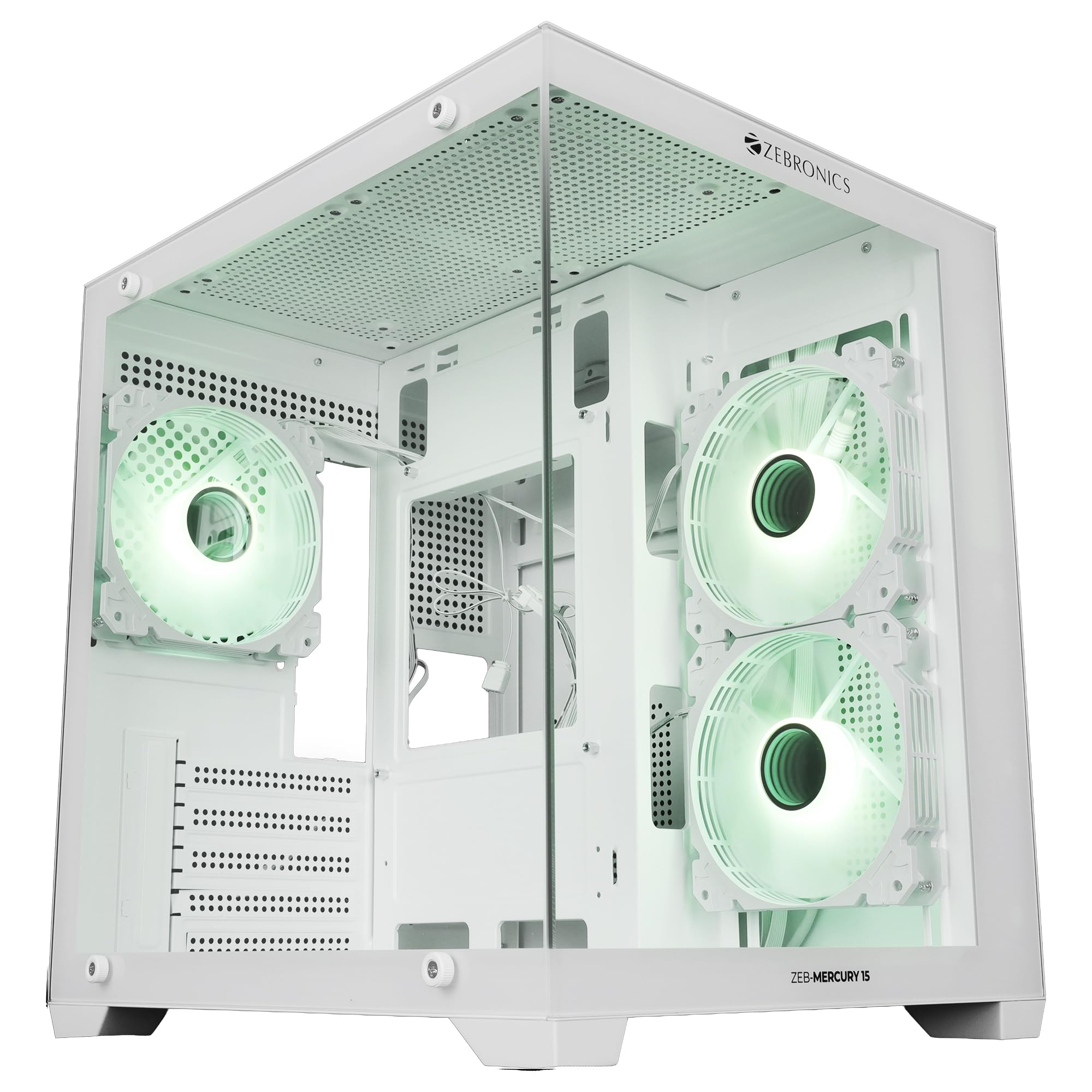 Zebronics Cube Gaming PC Cabinet, 240mm Radiator Support, mATX/ITX Compatibility, 270° Tempered Glass, Magnetic Dust Filter, Bottom PSU Mount, Clean Dual Chamber Layout (Mercury 15, White)