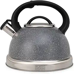 BLACK+DECKER Chaleira com Apito 3 Litros Steam&Stone - Corpo em Aço Inoxidável com Acabamento Marmorizado na Cor Dark Grey, Base Compatível com Indução e Cabo em Nylon Resistente