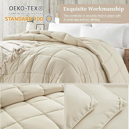Vista 84 de Homelike Moment - Edredón tamaño king, inserto de edredón, plumón alternativo, ligero, acolchado, suave, para todas las estaciones, beige Beige,Gris