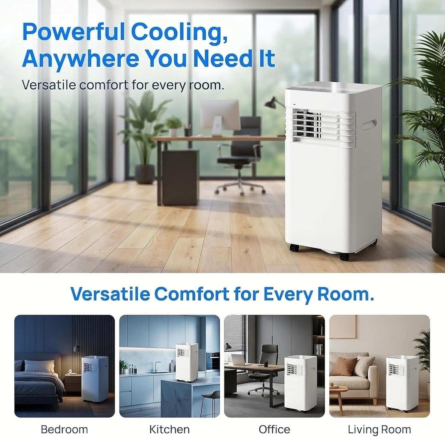 Condizionatore d'Aria Portatile 14000BTU, unità AC Mobile con Kit di Installazione Completo, raffreddatore efficiente per camere, 2 velocità Ventola, Timer 24h, 5000 Btu, 5000 BTU