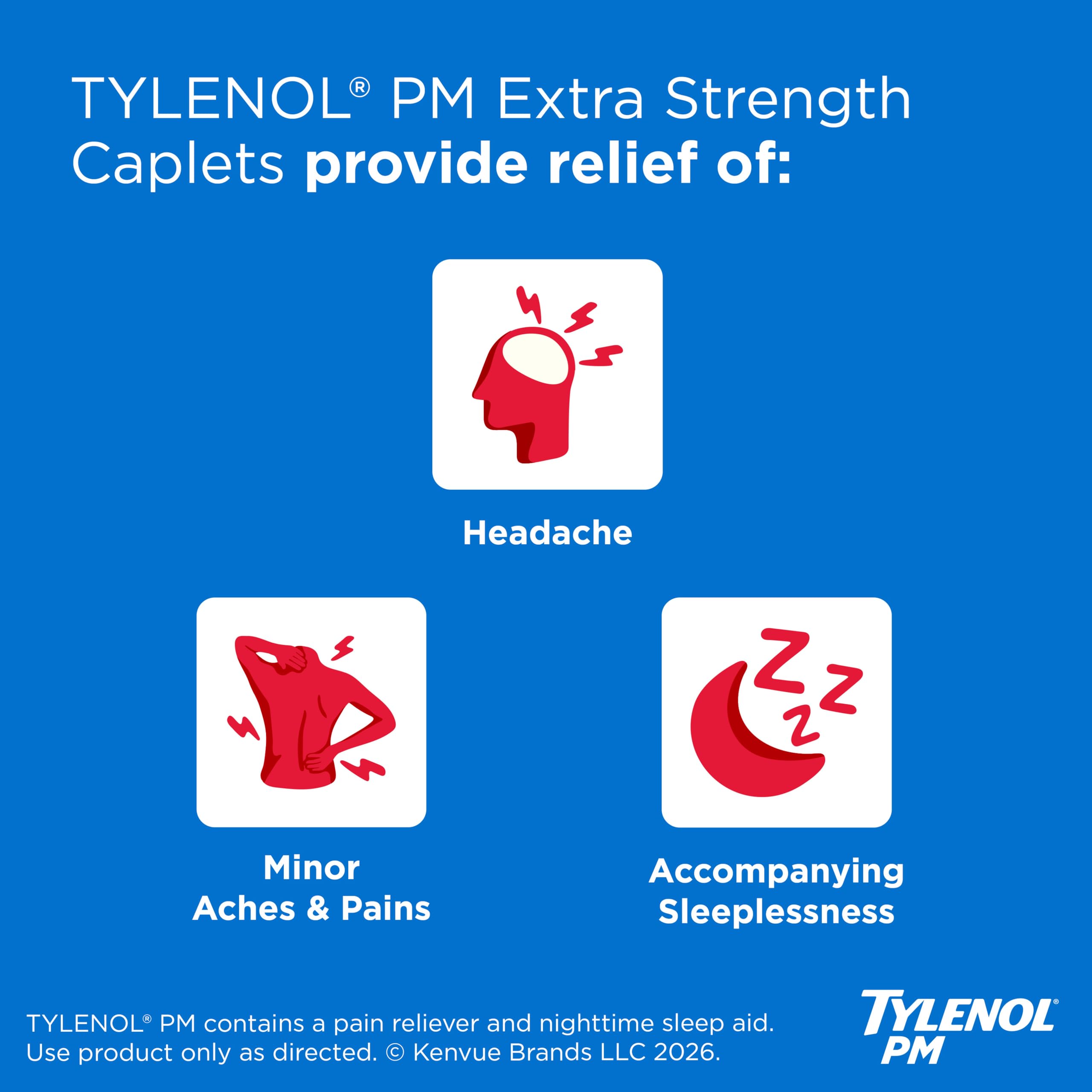 Tylenol PM Extra Strength Caplets, 500 mg Acetaminophen, 100 ct — Amazon image 2