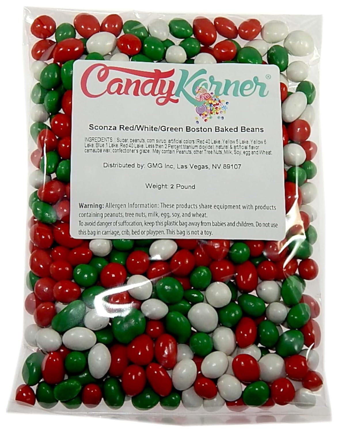 Boston Baked Beans Holiday Edition - Festive Boston Baked Beans in Christmas Colors - Red White Green Boston Baked Beans 2 Pound (32 Ounce) By CandyKorner
