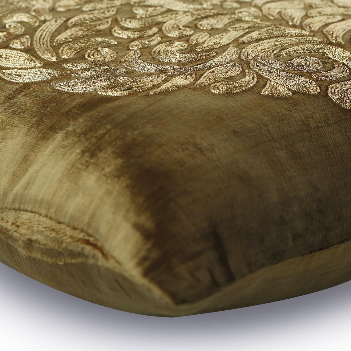 Fodera Cuscino In Velluto HomeCentric 40x40 Cm Verde Salvia Con Ricamo Floreale Zardozi Gold Curiosity - Cuscino Decorativo Di Lusso Per Divano E Letto