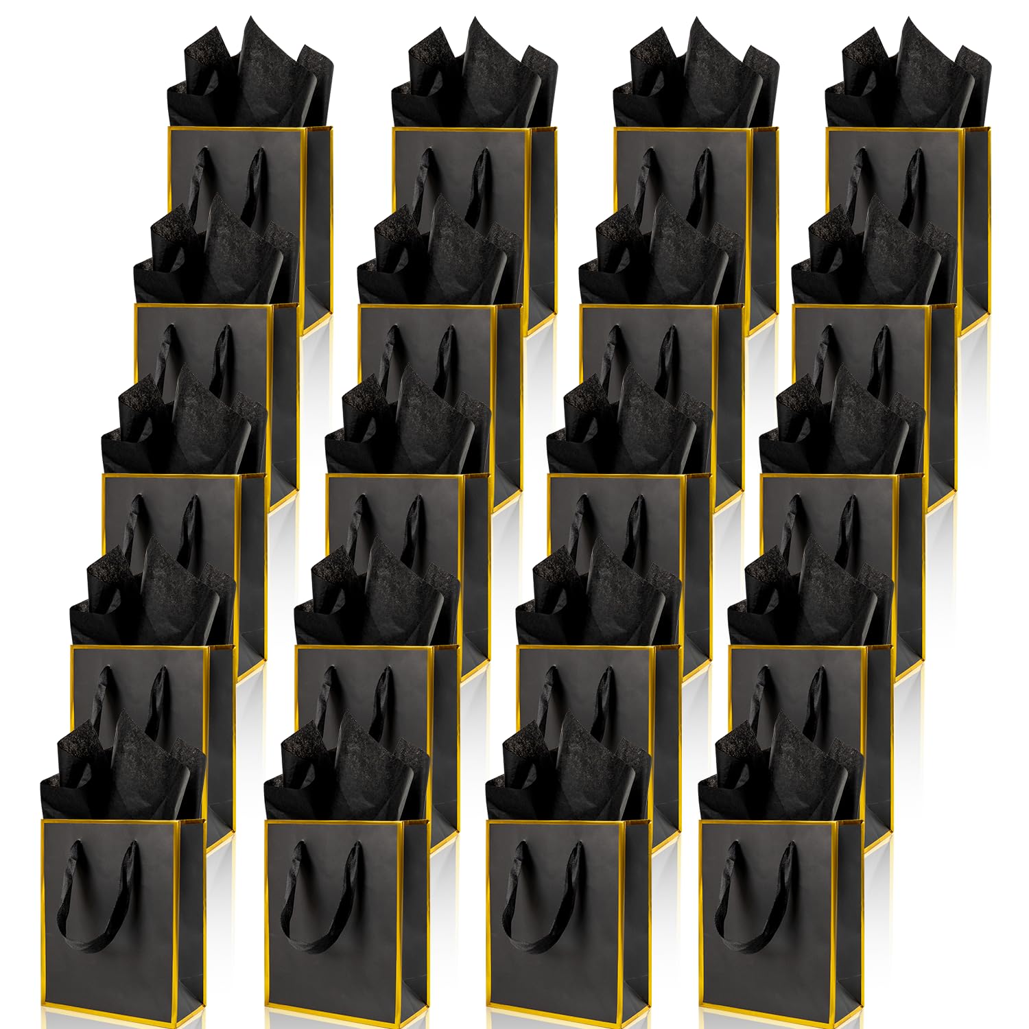 ysmile 20 Pack Small Gift Bag Bulk with Tissue Paper, Metallic Mini Paper Bag with Handle 6" - Black