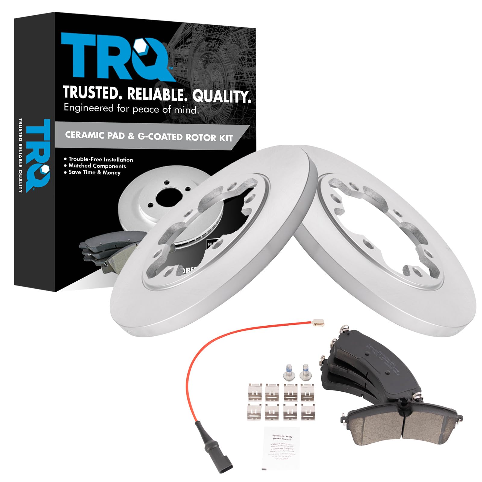 TRQ Rear Brake Pad and Rotor Set Ceramic G Coated Solid Rotors Compatible with 2020 Ford Transit-250 2020 Transit-350 2020 Transit-350 HD