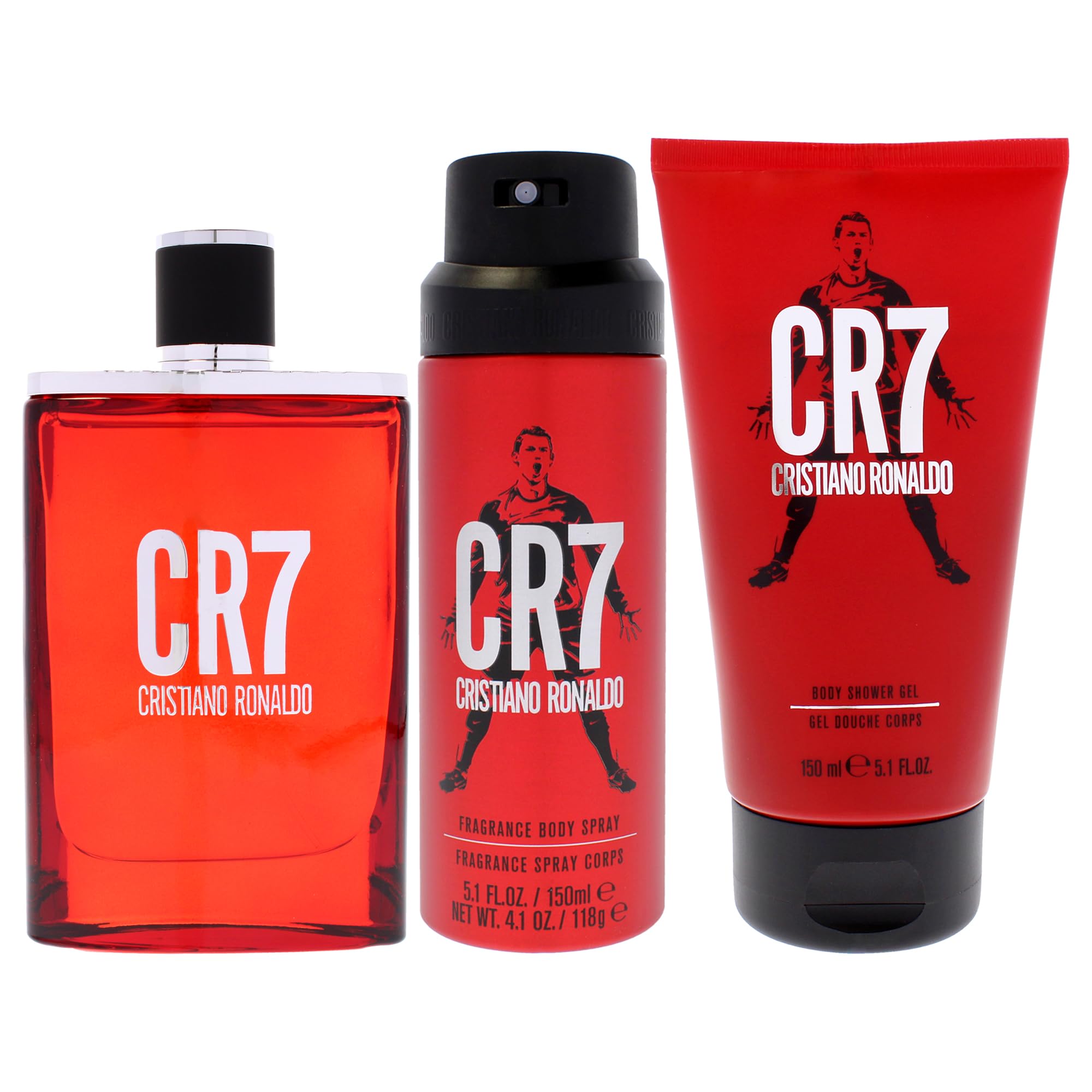 Cristiano Ronaldo Cr7 - Set regalo da 3 pezzi, Eau De Toilette, 100 ml, gel doccia, 150 ml, spray per il corpo, 150 ml
