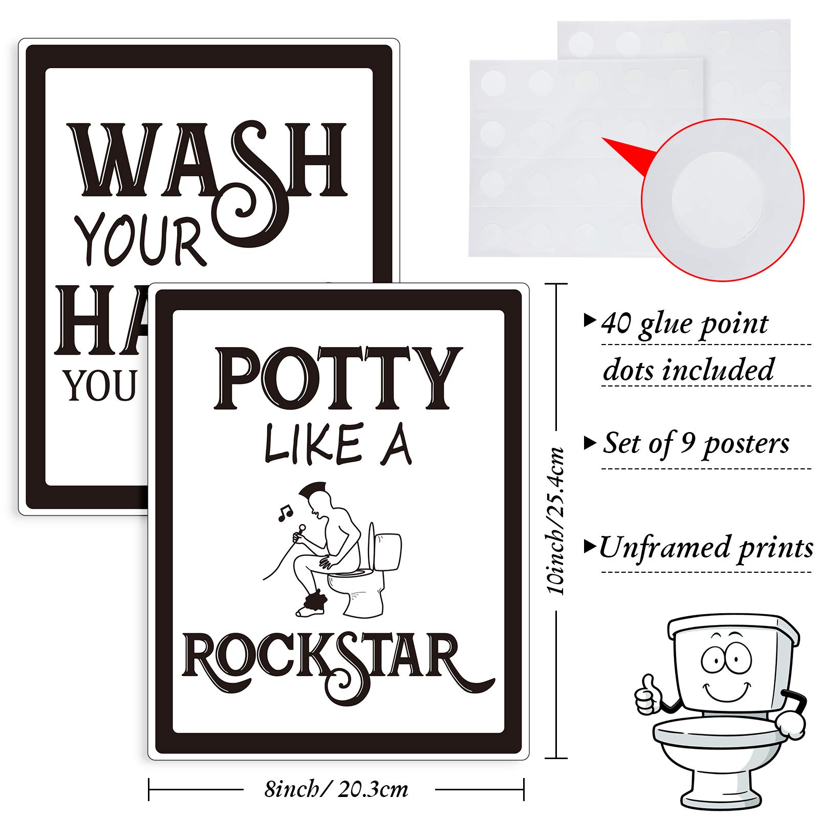 9 Pieces Bathroom Wall Art Wall Decor, Funny Vintage Bathroom Sign