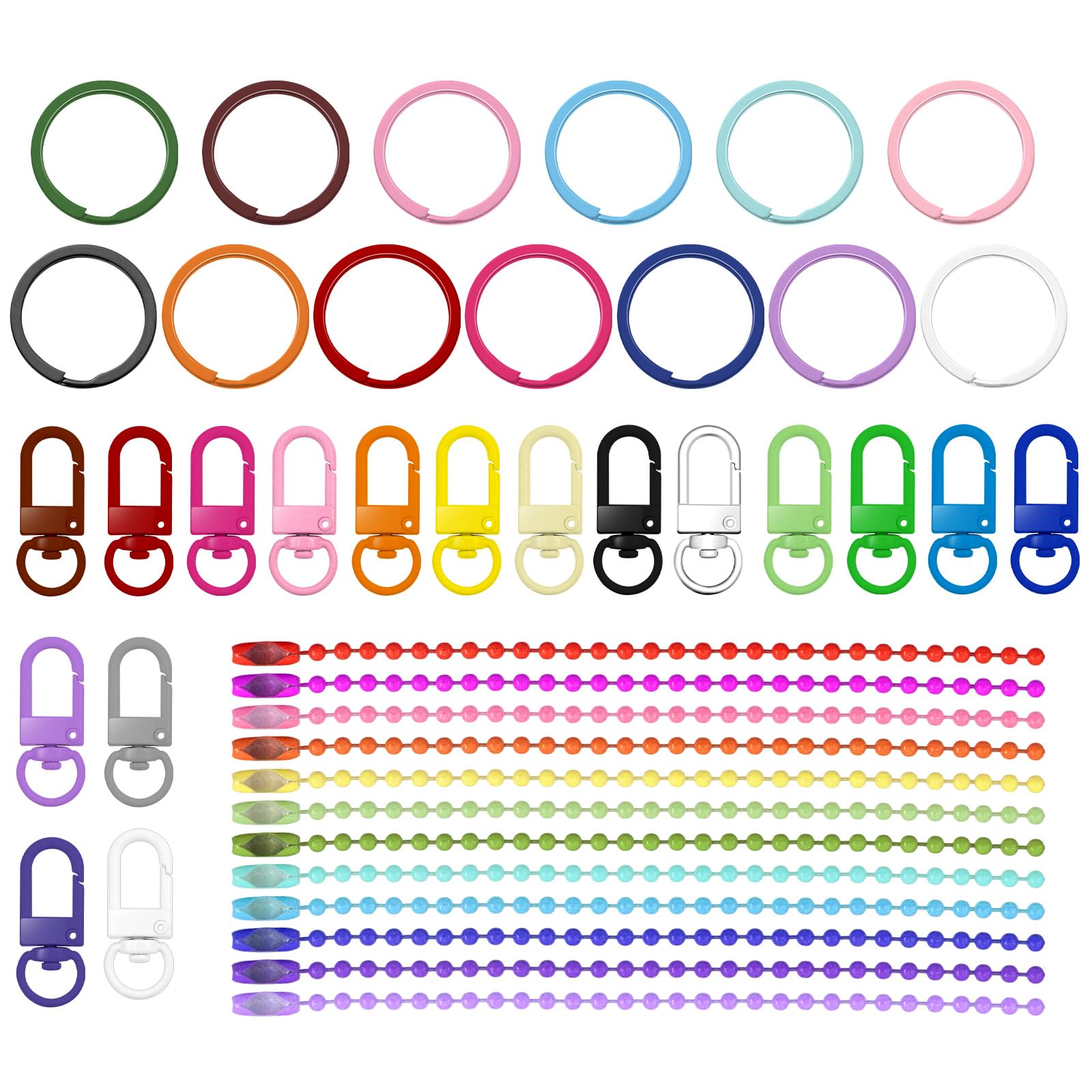 Porte-clés en perles avec anneaux toriques à ressort et connecteurs de boucles